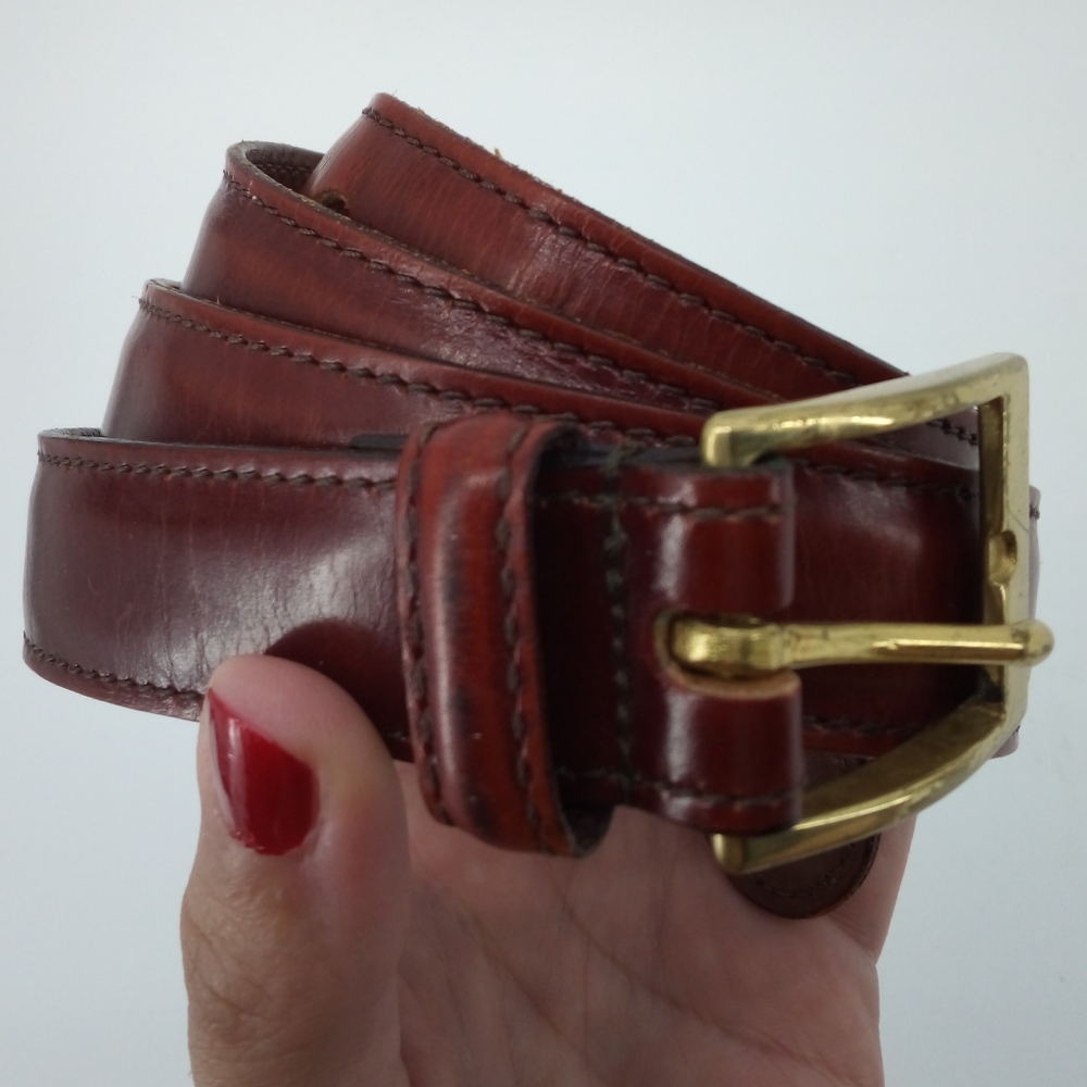 Rare Vintage DOONEY & BOURKE Red Brown Leather Belt Wellington Calf 36 Gold - Picture 9 of 9
